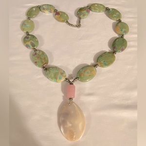 Vintage Stone Necklace with Pink Shell-like Pendant